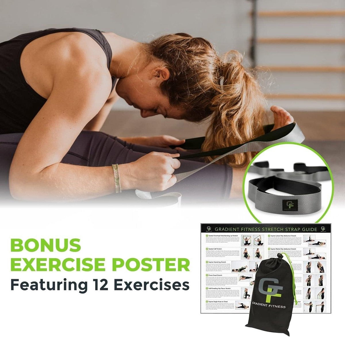 Premium Kwaliteit Multi-loop Stretching Riem Neopreen Gewatteerde Handgrepen - 12 Lussen - 15 Inch Breedte x 8 Voet Lengte fitness straps