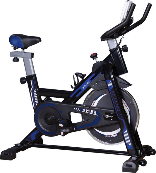BluMill Hometrainer - Fitness Fiets – Spinningfiets - Led Display - Verstelbaar Zadel en Stuur - 0-100% weerstand niveaus – Trainingscomputer – Tablet & Bidonhouder - Max 120kg