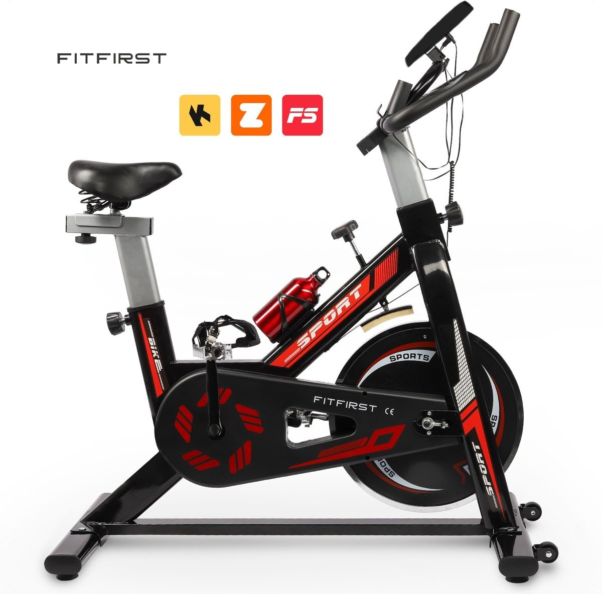 FitFirst® Rider 3 Hometrainer | Met Trainings Apps | FitShow, Kinomap en Zwift | Ingebouwde hartslagmeter | Display met info | Met Bidon | Max 150KG gebruikersgewicht en tot 1.90m | Spinning Fiets | Fitness Fiets