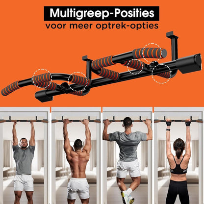 DH FitLife Optrekstang, deurkozijnen zonder schroeven, glijdt niet weg met multigreep-posities, pull-up bar deur, rekstang, turnstang, deurrek om op te hangen, voor deurkozijnen, 65-92 cm