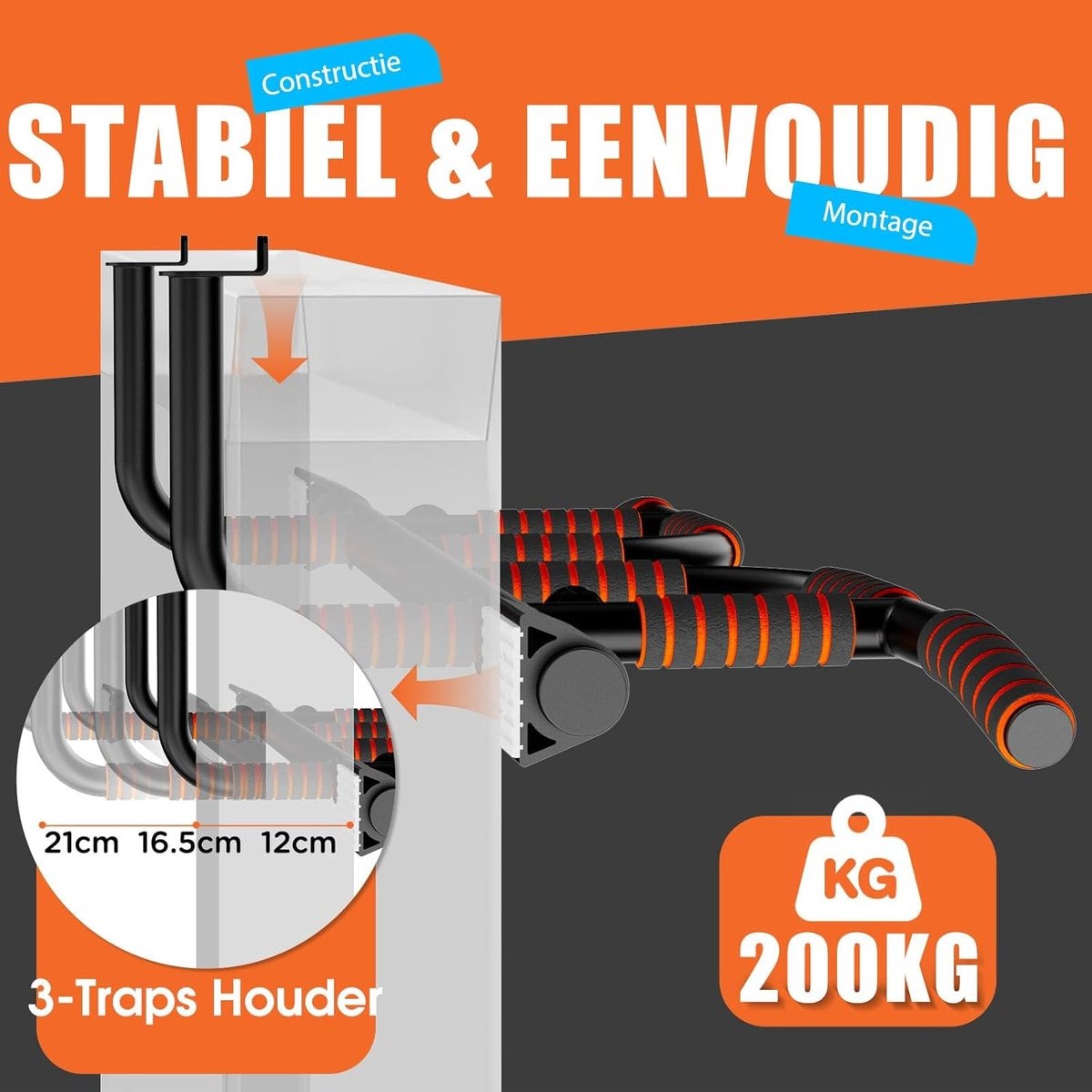DH FitLife Optrekstang, deurkozijnen zonder schroeven, glijdt niet weg met multigreep-posities, pull-up bar deur, rekstang, turnstang, deurrek om op te hangen, voor deurkozijnen, 65-92 cm