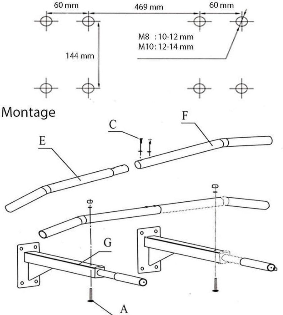 Pull Up Bar - Optrekstang Fitness - Chin Up Bar - Pullup Bar - Pull Up Station - Pull Up Stang - Optrekstang Wandmontage - Krachttraining - wandstang