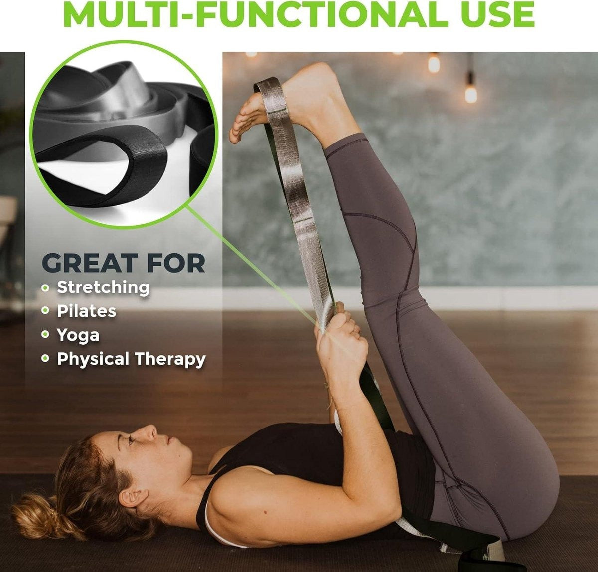 Premium Kwaliteit Multi-loop Stretching Riem Neopreen Gewatteerde Handgrepen - 12 Lussen - 15 Inch Breedte x 8 Voet Lengte fitness straps