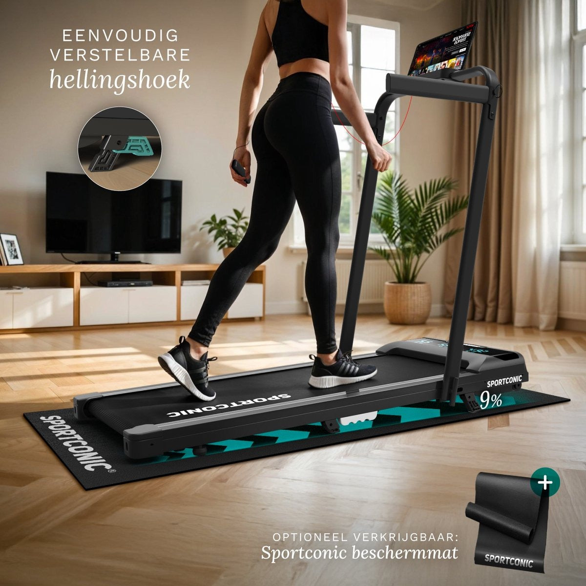 Sportconic Loopband 1-12km/u – Walking Pad – Loopband Inklapbaar – Wandelband – Met Hellingfunctie – Incl. Tablethouder en Afstandsbediening