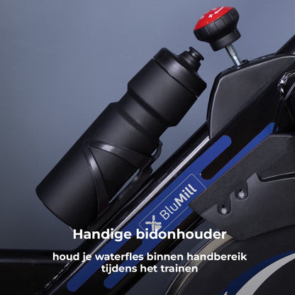 BluMill Hometrainer - Fitness Fiets – Spinningfiets - Led Display - Verstelbaar Zadel en Stuur - 0-100% weerstand niveaus – Trainingscomputer – Tablet & Bidonhouder - Max 120kg