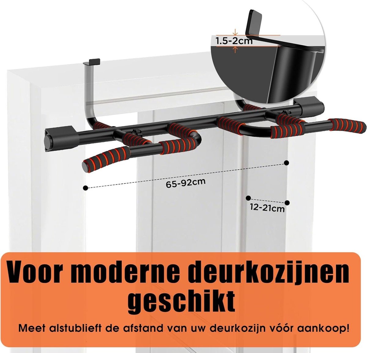 DH FitLife Optrekstang, deurkozijnen zonder schroeven, glijdt niet weg met multigreep-posities, pull-up bar deur, rekstang, turnstang, deurrek om op te hangen, voor deurkozijnen, 65-92 cm