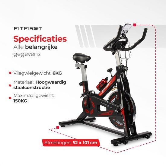 FitFirst® Rider 3 Hometrainer | Met Trainings Apps | FitShow, Kinomap en Zwift | Ingebouwde hartslagmeter | Display met info | Met Bidon | Max 150KG gebruikersgewicht en tot 1.90m | Spinning Fiets | Fitness Fiets