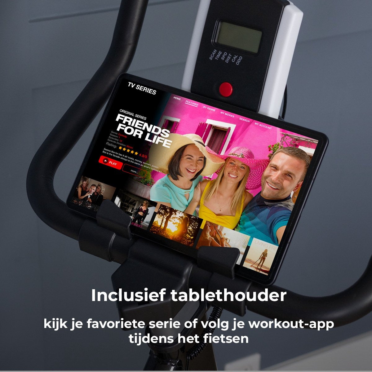 BluMill Hometrainer - Fitness Fiets – Spinningfiets - Led Display - Verstelbaar Zadel en Stuur - 0-100% weerstand niveaus – Trainingscomputer – Tablet & Bidonhouder - Max 120kg