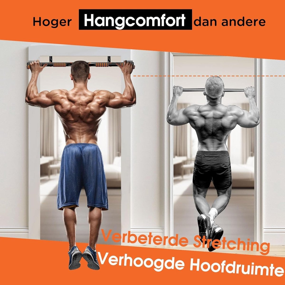 DH FitLife Optrekstang, deurkozijnen zonder schroeven, glijdt niet weg met multigreep-posities, pull-up bar deur, rekstang, turnstang, deurrek om op te hangen, voor deurkozijnen, 65-92 cm