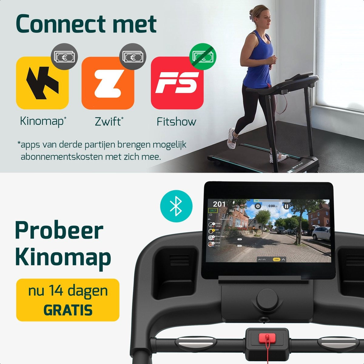FITAGE Loopband - Wandelband met Bluetooth - Walking Pad - 12km/u met 3 Incline Levels - Treadmill - Loopbanden Elektrisch