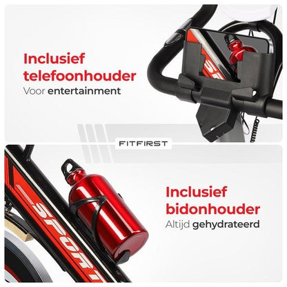 FitFirst® Rider 3 Hometrainer | Met Trainings Apps | FitShow, Kinomap en Zwift | Ingebouwde hartslagmeter | Display met info | Met Bidon | Max 150KG gebruikersgewicht en tot 1.90m | Spinning Fiets | Fitness Fiets