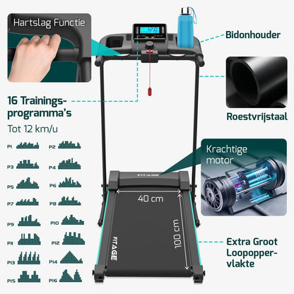FITAGE Loopband - Wandelband met Bluetooth - Walking Pad - 12km/u met 3 Incline Levels - Treadmill - Loopbanden Elektrisch