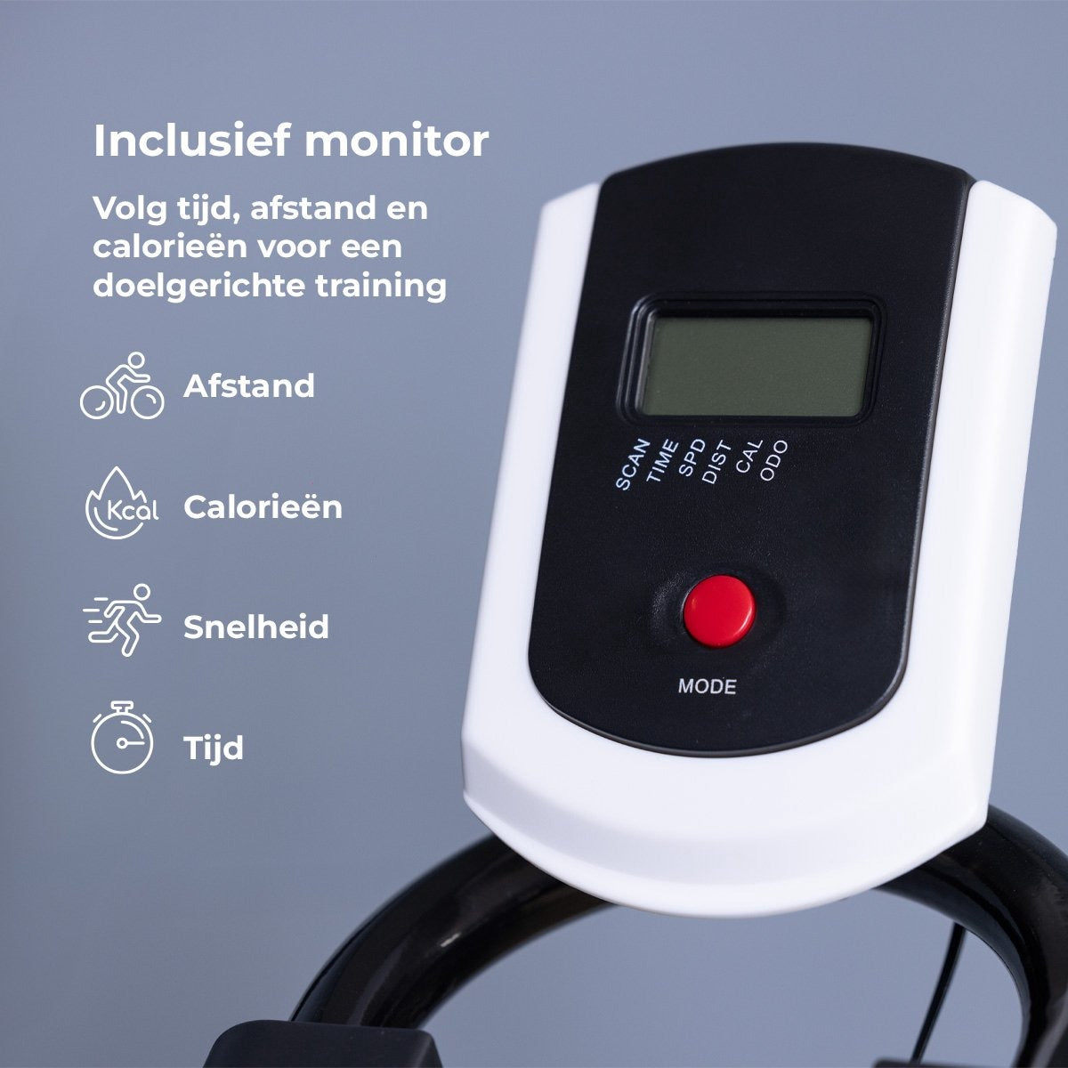 BluMill Hometrainer - Fitness Fiets – Spinningfiets - Led Display - Verstelbaar Zadel en Stuur - 0-100% weerstand niveaus – Trainingscomputer – Tablet & Bidonhouder - Max 120kg