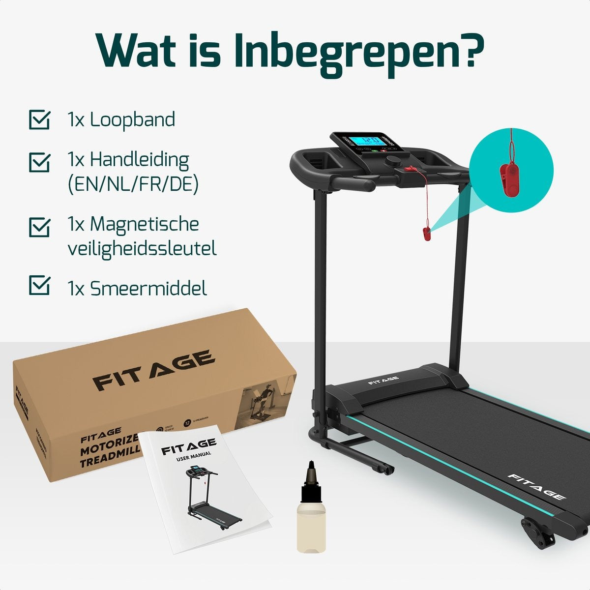 FITAGE Loopband - Wandelband met Bluetooth - Walking Pad - 12km/u met 3 Incline Levels - Treadmill - Loopbanden Elektrisch