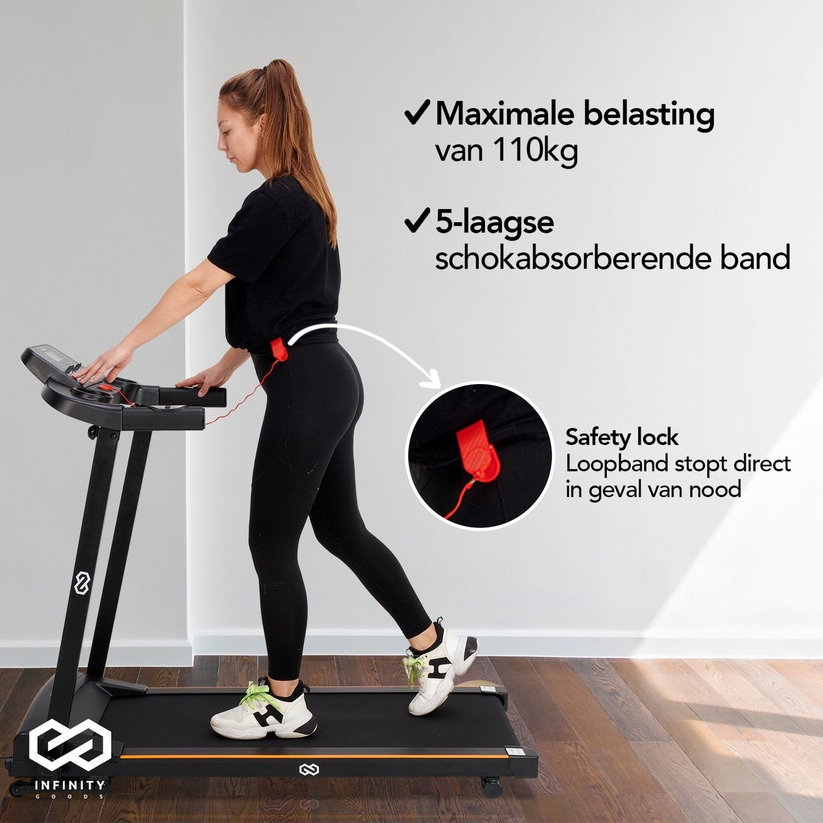 Infinity Goods Loopband - Inklapbaar - Wandelband - 12 Programma’s - Incl. Tablethouder - Hellingsfunctie - t/m 12 km/u