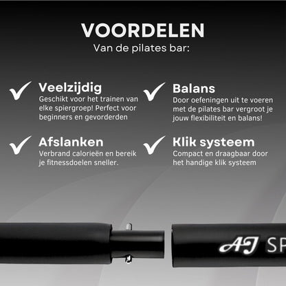 AJ-Sports Weerstandsbanden Set Pro - Pilates Bar - Weerstandsbanden - Fitness Bar - Tot 100 KG Verstelbaar - Pilates Stick - Inclusief 6 Weerstandsbanden - Resistance Band Set - Crossfit - Zwart