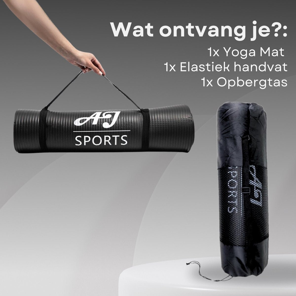 AJ-Sports Yoga mat - Yogamat - Fitness mat NBR - Sport mat - Trainingsmat - Anti slip - Inclusief draagtas - Fitnessmat - Zwart - Yoga - Pilates - Fitness - Foam materiaal - 183 x 61 x 1 cm