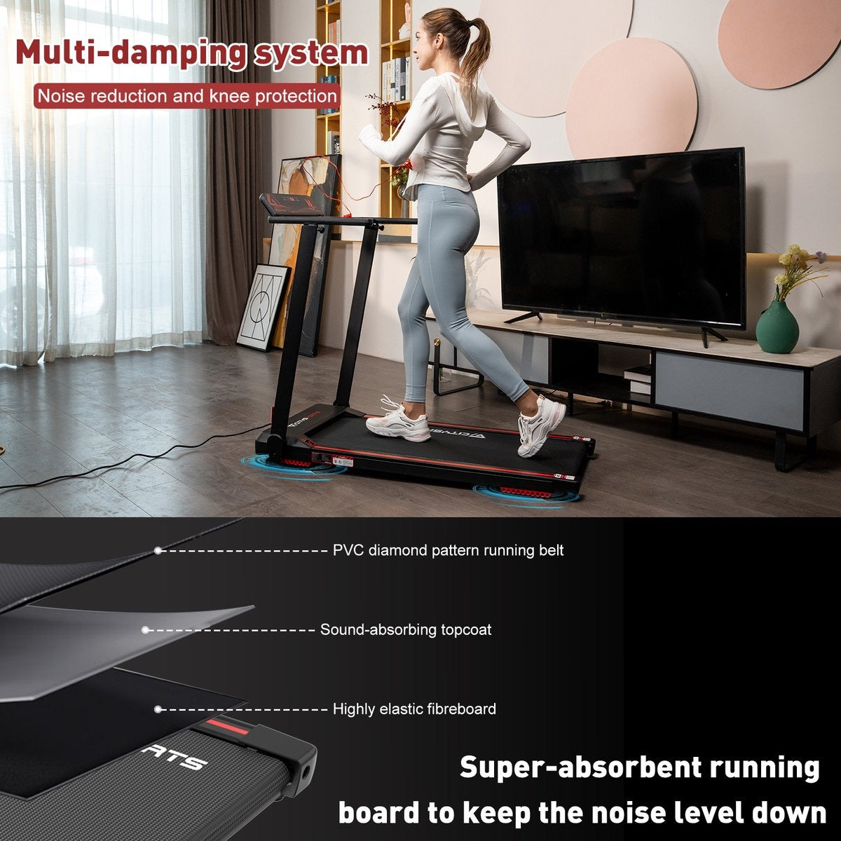 CITYSPORTS WP9 elektrische loopband-opvouwbare loopband voor thuis tot 12 km/u-met LED-display-APP en 360° tablethouder-compact loopkussen voor thuis en op kantoor