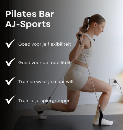 AJ-Sports Weerstandsbanden Set Pro - Pilates Bar - Weerstandsbanden - Fitness Bar - Tot 100 KG Verstelbaar - Pilates Stick - Inclusief 6 Weerstandsbanden - Resistance Band Set - Crossfit - Zwart