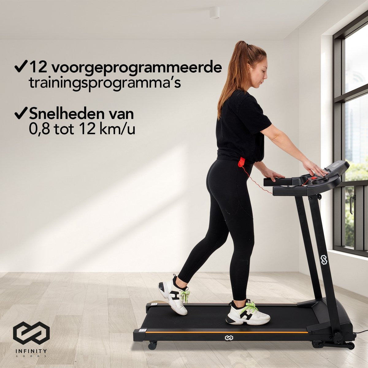 Infinity Goods Loopband - Inklapbaar - Wandelband - 12 Programma’s - Incl. Tablethouder - Hellingsfunctie - t/m 12 km/u
