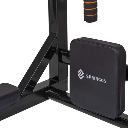 Springos Pull Up Bar | Pull Up Station | Dip Station | Krachtstation | Multifunctioneel | Wandmontage | Inclusief Montageset | Zwart/Oranje