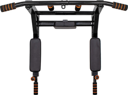 Springos Pull Up Bar | Pull Up Station | Dip Station | Krachtstation | Multifunctioneel | Wandmontage | Inclusief Montageset | Zwart/Oranje