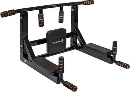 Springos Pull Up Bar | Pull Up Station | Dip Station | Krachtstation | Multifunctioneel | Wandmontage | Inclusief Montageset | Zwart/Oranje