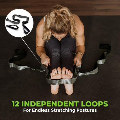 Premium Kwaliteit Multi-loop Stretching Riem Neopreen Gewatteerde Handgrepen - 12 Lussen - 15 Inch Breedte x 8 Voet Lengte fitness straps